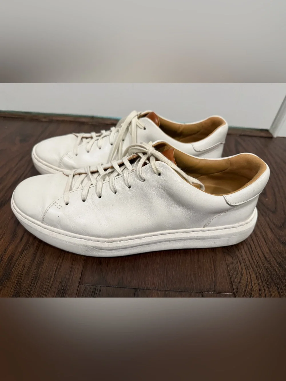 Men's White Leather Sneakers with Tan Accent (Anders Lace-To-Toe)